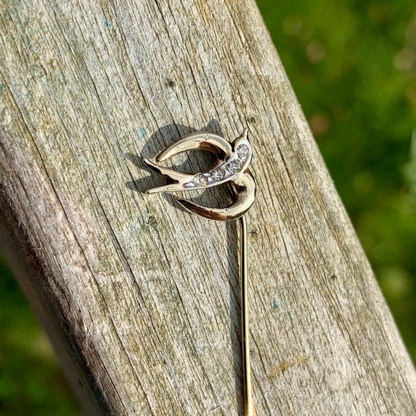 épingle à hirondelle en argent italien vintage/antique avec pierres blanches