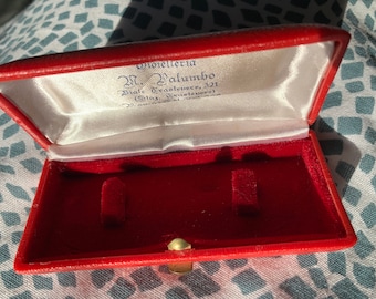 Vintage Italian Red Leather Jewellery Box with Velvet & Silk Interior