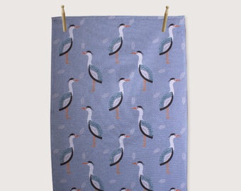 Heron Tea Towel / Ardea Cinerea - 100% Cotton, Designed and Made in the UK