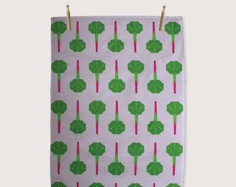 Rhubarb Towel / Rheum Rhabarbarum  - 100% Cotton, Designed and Made in the UK