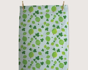 Gooseberry Tea Towel / Ribes Uva-Crispa - 100% Cotton, Designed and Made in the UK