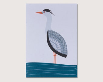 Grey Heron A6 Greetings Card / Ardea Cinerea - Designed and Printed in Leeds. Blank Inside. *Send me or keep me and frame me*