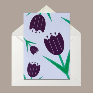 Tulip A6 Greetings Card / Tulipa Queen of the Night Designed and Printed in Leeds. Blank Inside. Send me or keep me and frame me image 2