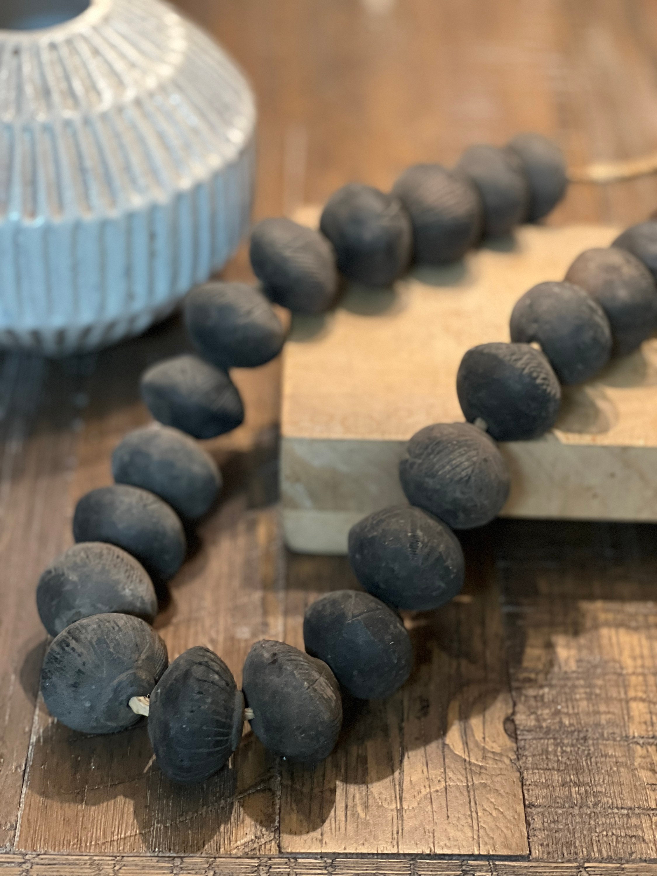 55 Black Terracotta Round Mali Clay Beads 12mm: Earthy African Mud Beads,  Coffee Table Beads, Authentic Handmade Home Decor 