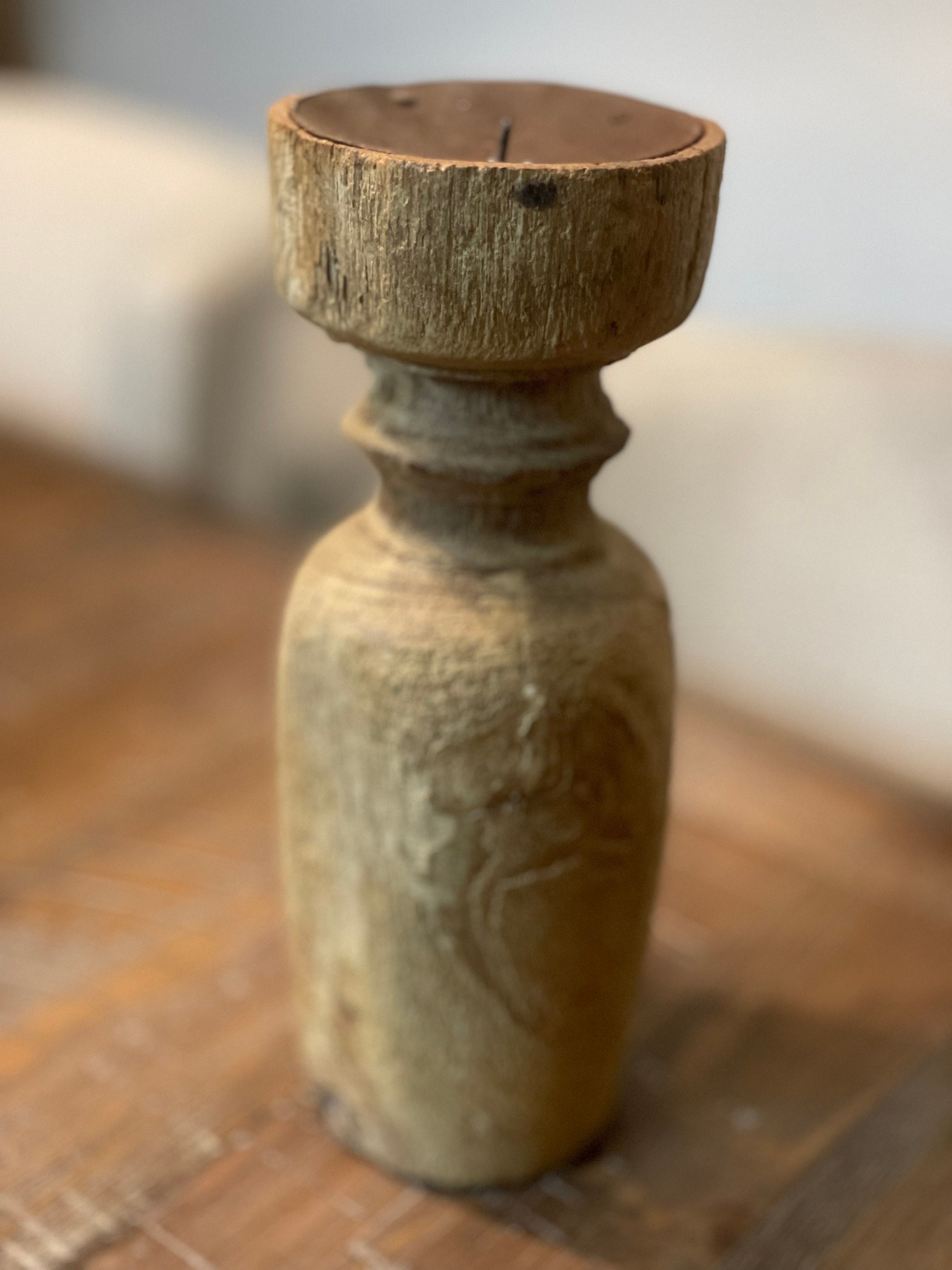 Vintage Wood Candle Holder Etsy UK