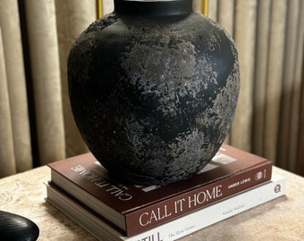 Black Textured Terracotta vase Large