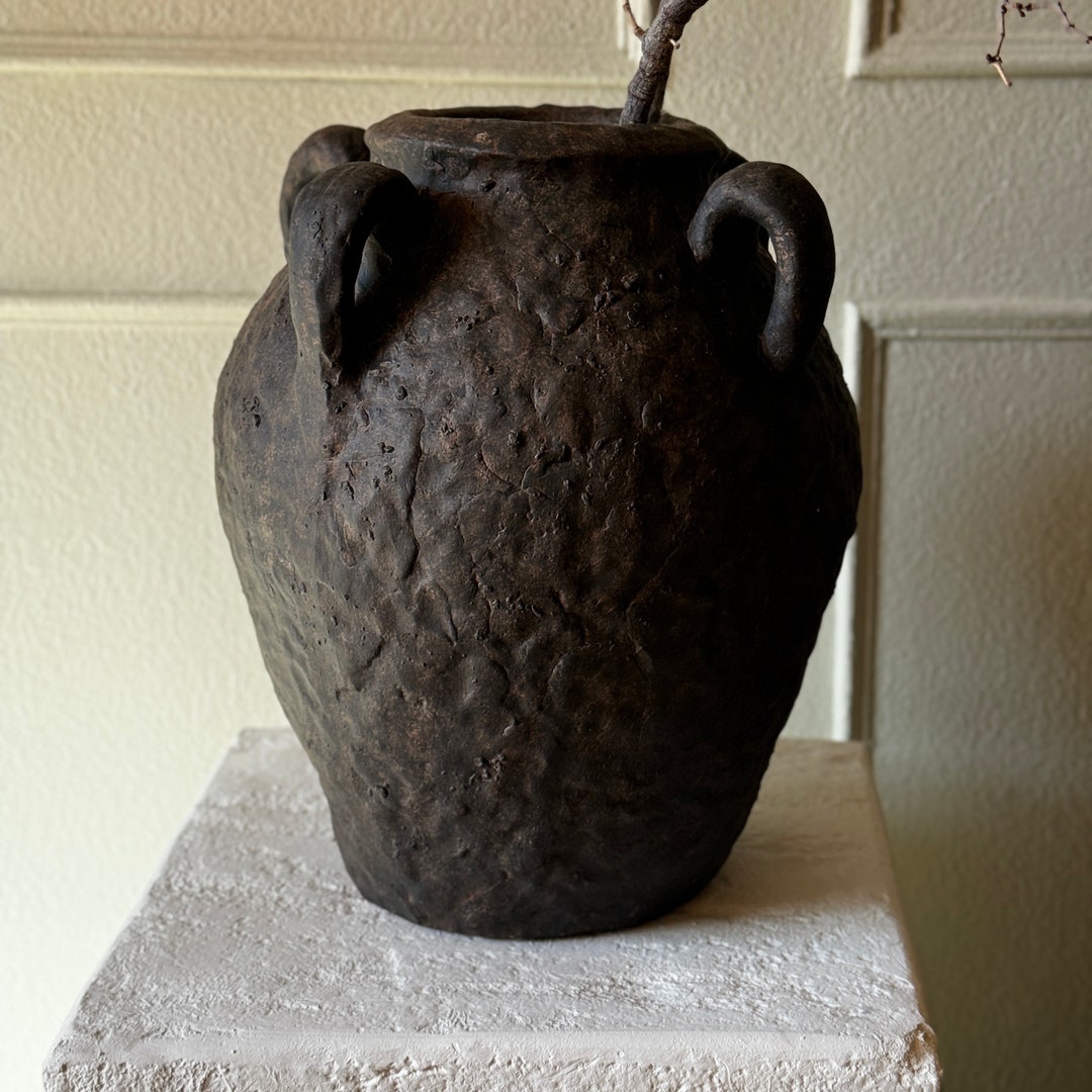 ダークブラウン セラミックテクスチャー 花瓶 - Etsy 日本
