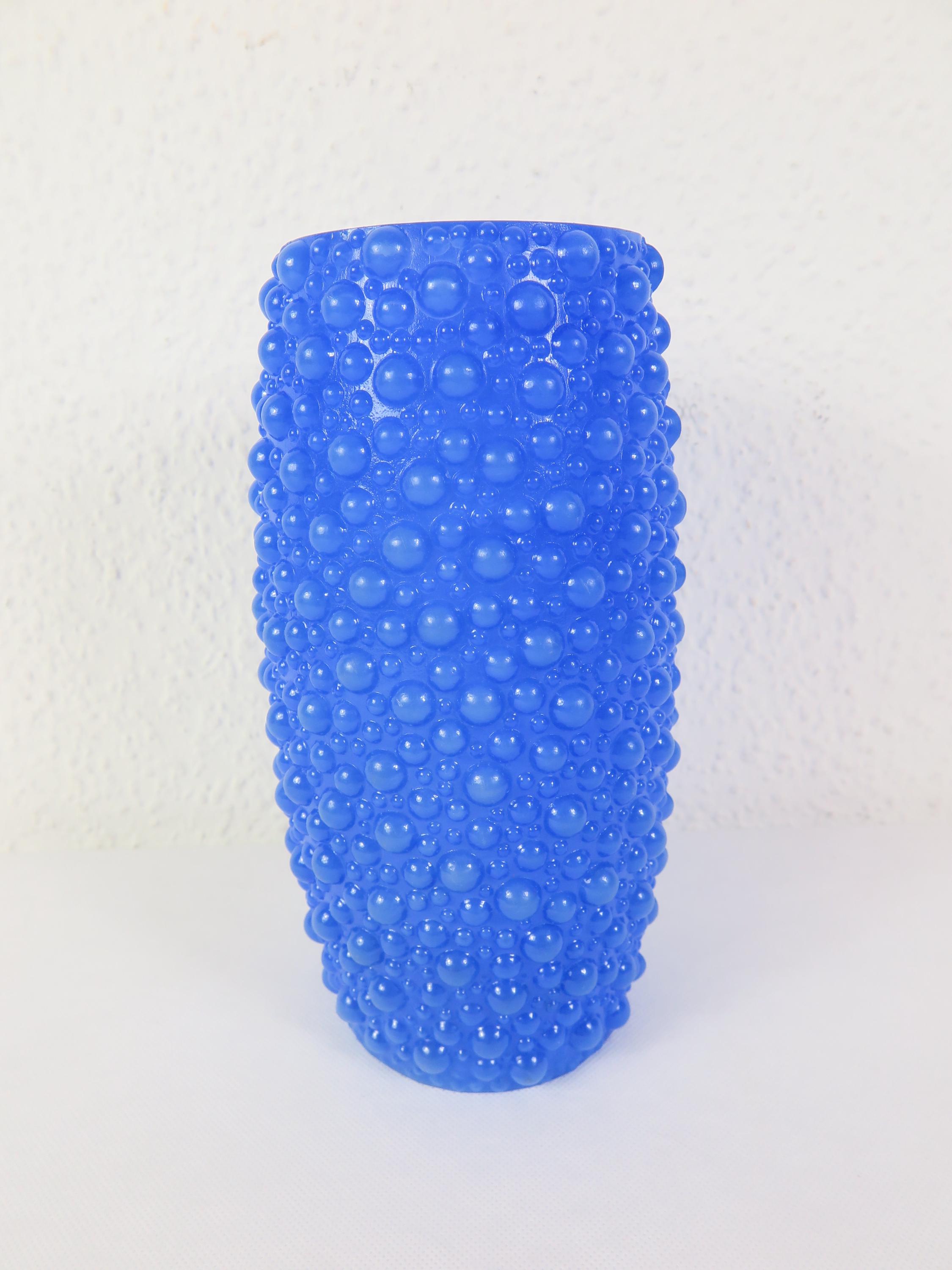 70er Kunststoff Vase, Blau in Bubble Optik #15167