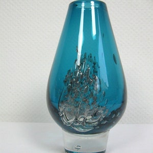 70s Zwiesel crystal vase FLORIDA, turquoise