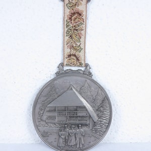 70s pewter plate WMF series &quot;Farmhouses&quot;, Black Forest