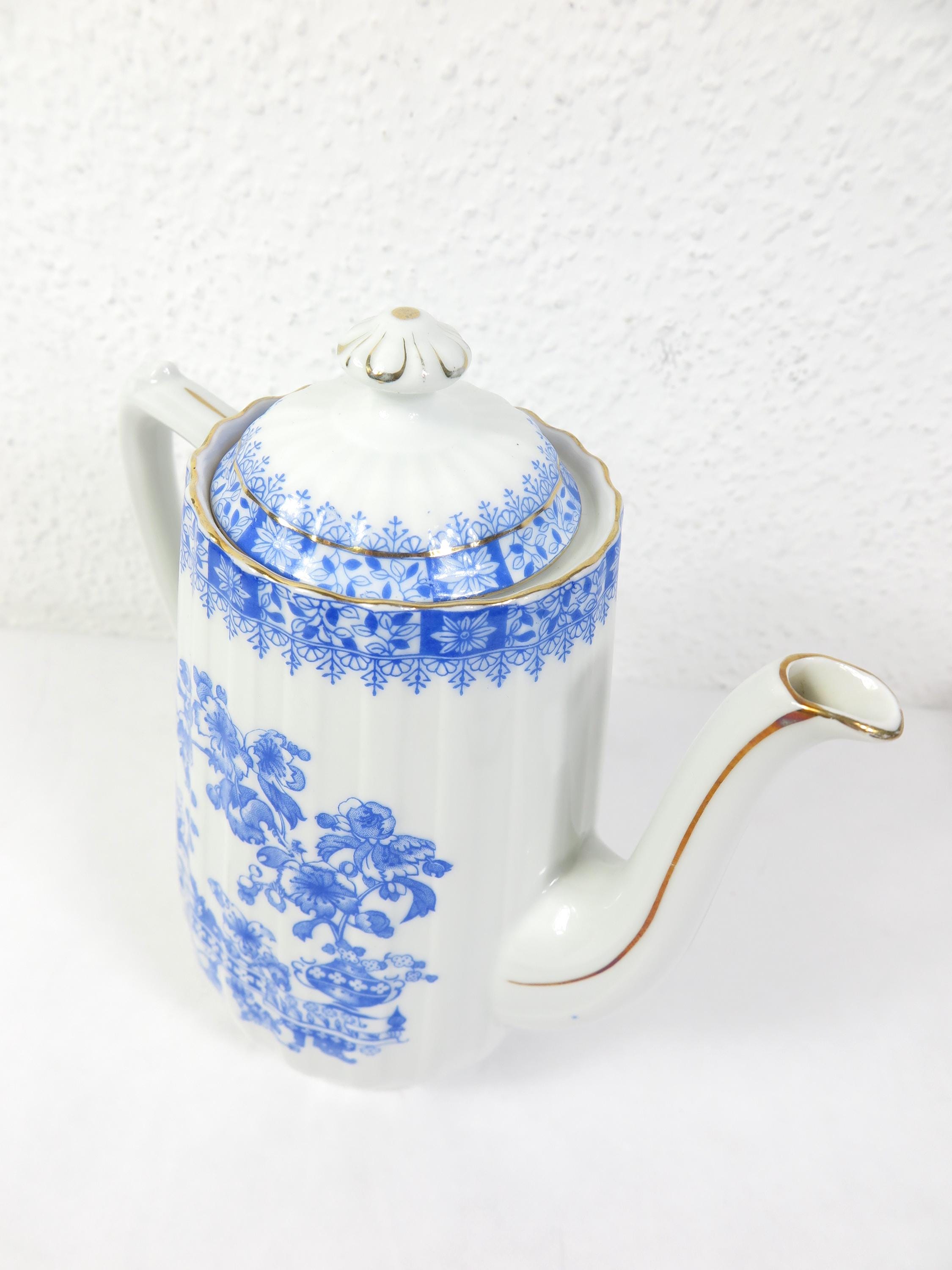 1930年代の中国製ブルーコーヒーポット、ティーポット、純正Tuppack