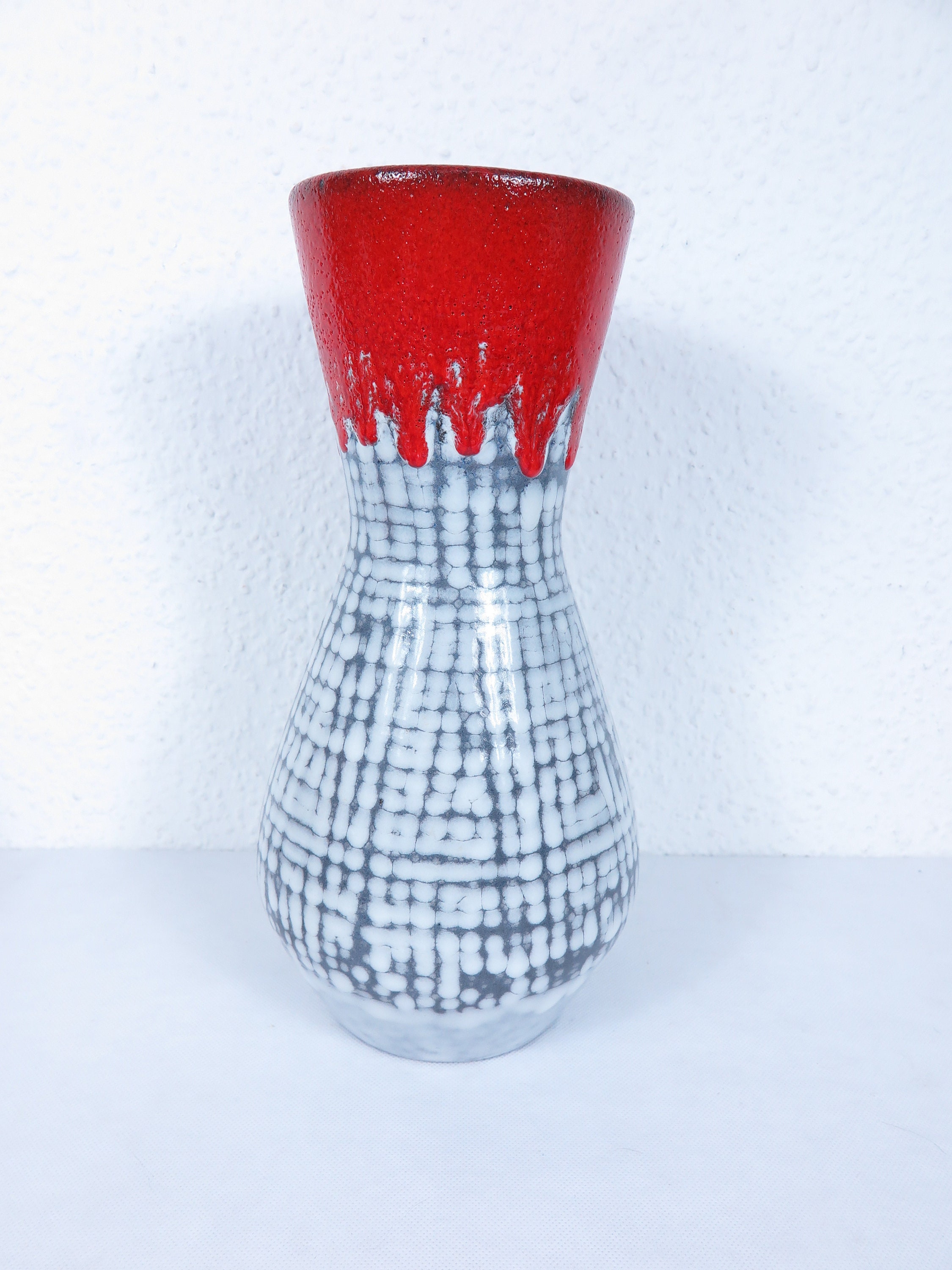 70s vase, red white, Jopeko pottery
