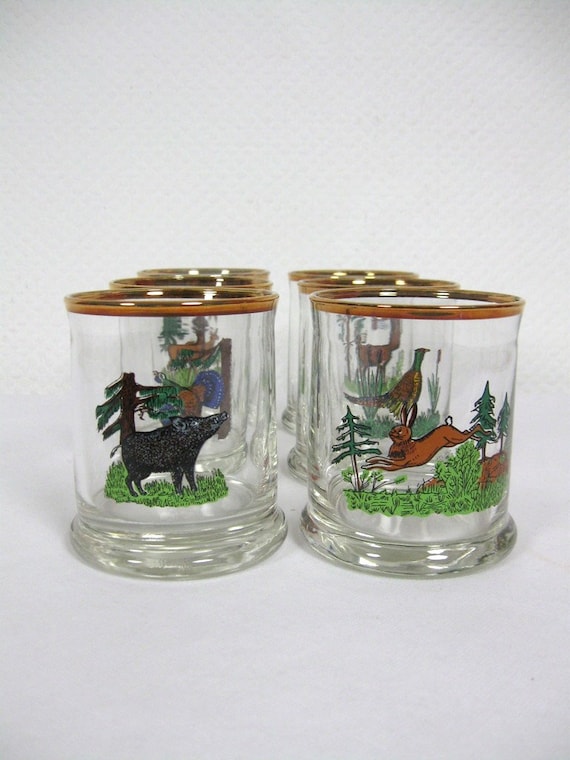 70s Drinking Glasses Set Hunter Style - Etsy