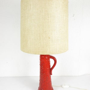 70er Tischlampe mit rotem Keramikfuß #14921