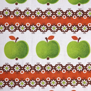 70s curtain, kitchen curtain green apple