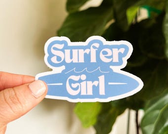Surfer Girl Sticker, Weatherproof Sticker, Laptop Sticker, Ocean Sticker, Vinyl Sticker, Plant Mom, Surf Car Decal,