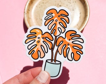 Monstera Dreamsicle Plant Sticker, Plant Mom Sticker, Plant Laptop Sticker, Vinyl Sticker, Plant Lady, Orange Sticker,