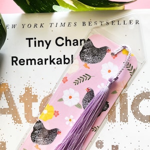 Floral Chickens Bookmark With Tassel, Book Lover Gift, Book Club Gift, Chicken Lover, Chicken Art, Farm Animals
