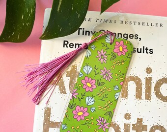 Green Spring Floral Bookmark, Book Lover Gift, Bookmarks, Book Club Gift, Colorful Bookmarks, Bookmark With Tassel,