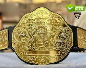 Big Gold World Heavyweight Championship Replica Belt: Genuine Leather & Brass, Custom Replica