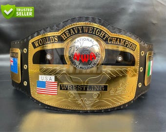 NWA Domed Globe Championship Replica Belt, Gold Plated
