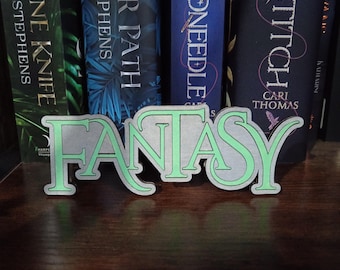 Bookshelf Decor - Fantasy Genre Sign - Customisable Colours