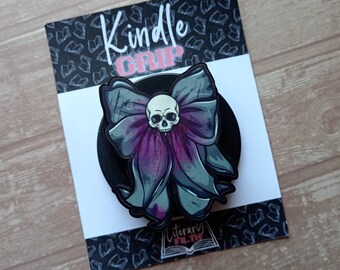 Magnetic E-reader Phone Grip - Skull Bow - Spooky Reading Themed Bookish Gift