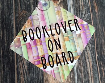Car Window Cling Metal Sign - Book Lover on Board