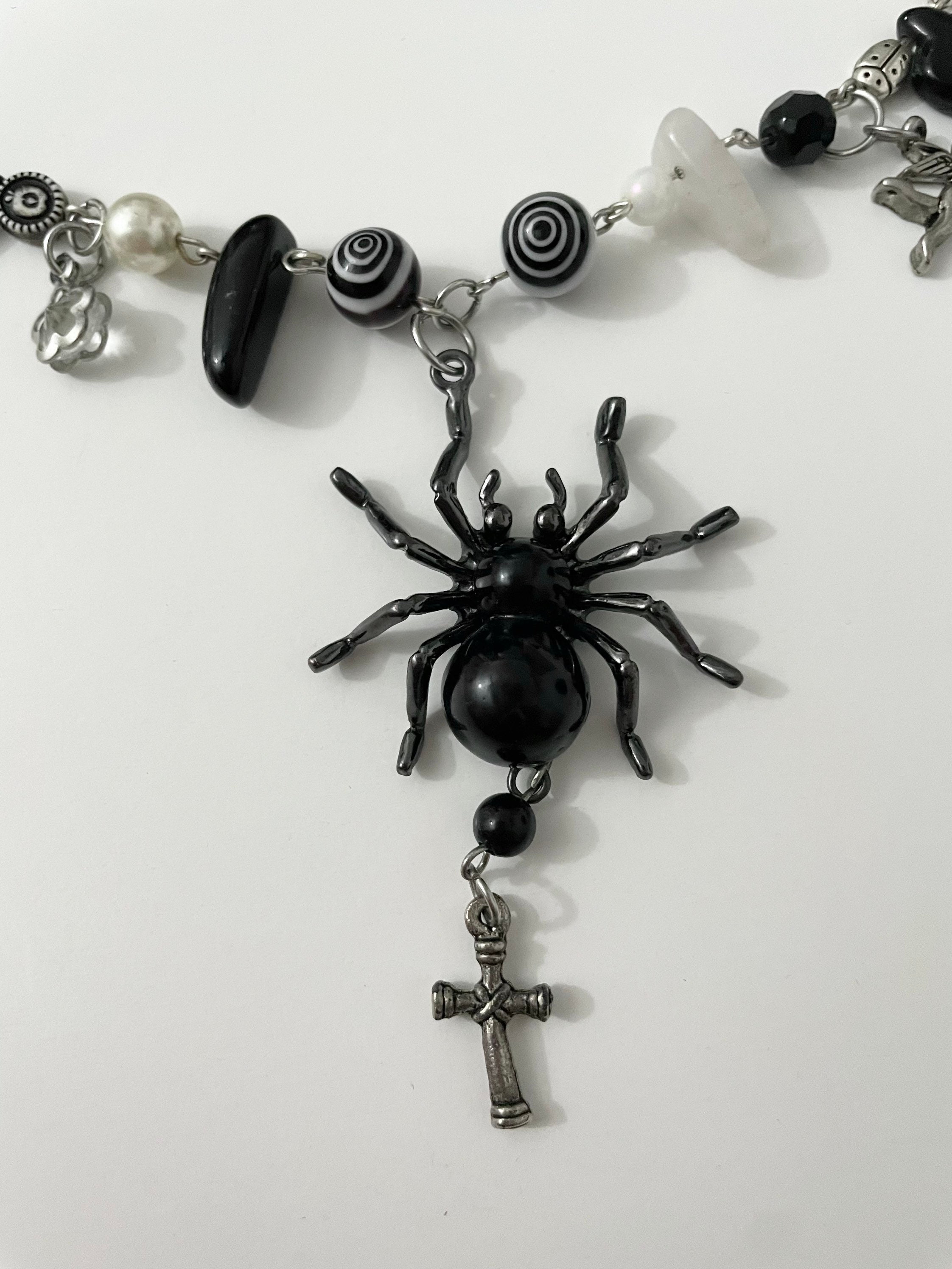 Spiders  Silver Rosary Inspired Necklace Etsy