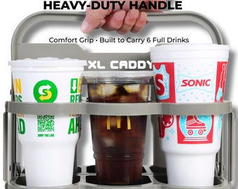 Resovo Enlarged 6 Cups Drink Carrier With Handle, Reusable Drink Carrier For Delivery, Assembly-Free Portable Coffee Holder Cup Holder Bag, Coffee Caddy With Double-Handle For Car, Take Out, Outdoors