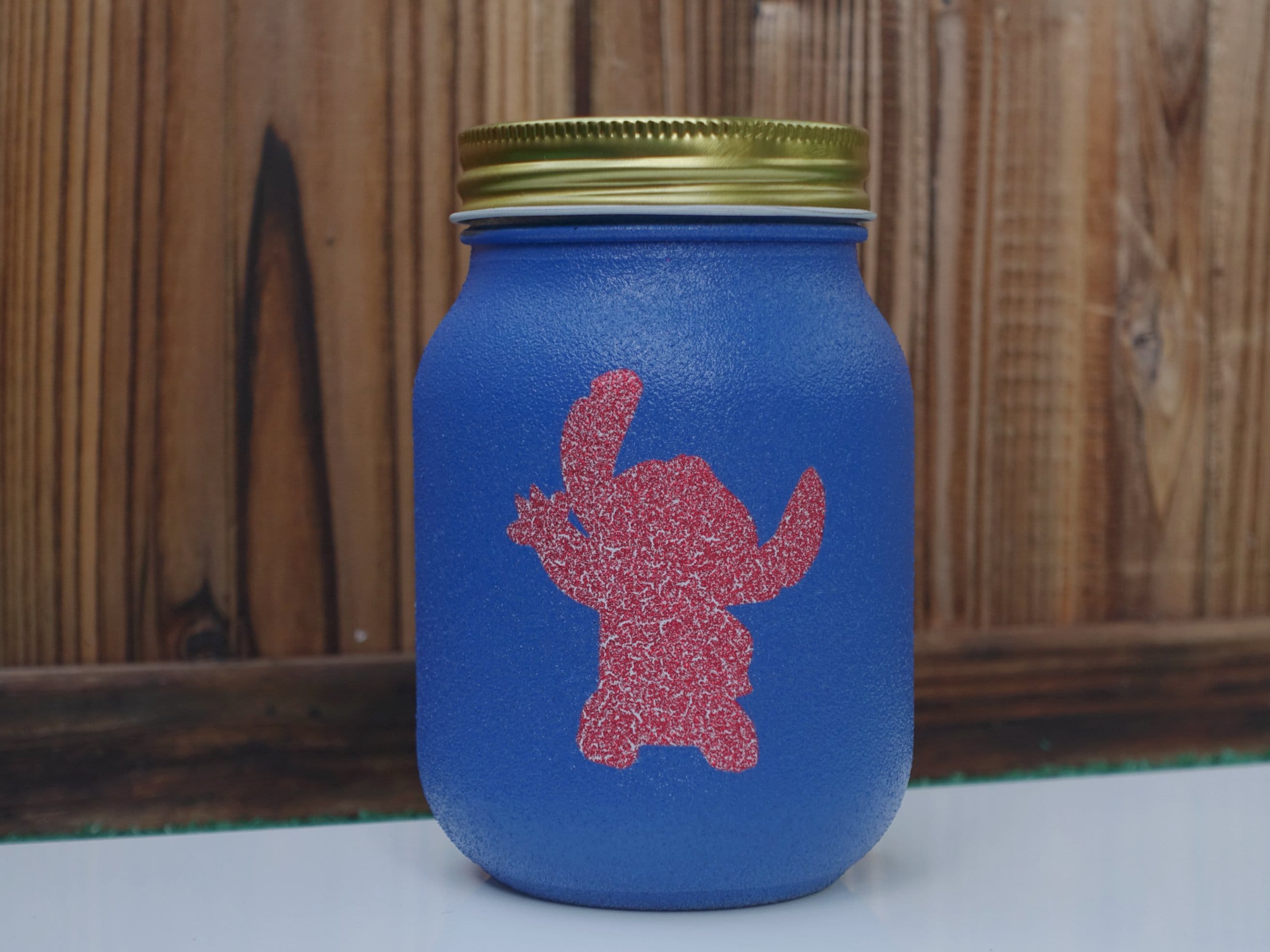 Disney Lilo and Stitch Light Up Blue and Red Glitter Mason Jar Etsy