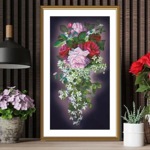 Blommig kaskad korsstygnskit, DIY-handarbete, bukettdesign