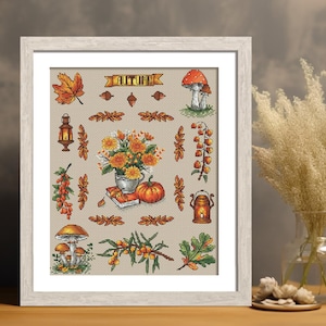 Kreuzstichpackung ""Muster""|Set von Wandteppichen|Chrysanthemenstrauß|Kreuzstichmuster|DIY Bastelset|Kürbis Kreuzstich|Herbstblätter."