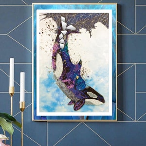 Orca Bead Embroidery Kit on Art Canvas Abstract Whale Design Abris Art DIY