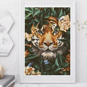 Tiger Counted Cross Stitch Kit, Jungle Tapestry, Needlework (28x42 cm)