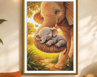 Elephant Cross Stitch Kit Sweet Dreams, Baby Animal Embroidery Gift