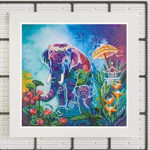 DIY pakket olifant kraalborduurwerk: Abris Art Canvas Craft (15,7"x 11,8")