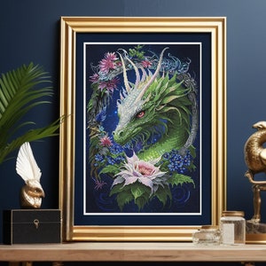 Drachen Kreuzstichpackung, Gobelin Stickpackung (45 x 30 cm)