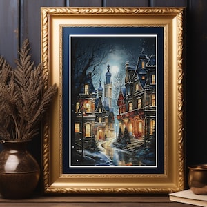 Night City Cross Stitch Kit, Nova Sloboda, Cozy Winter Scene