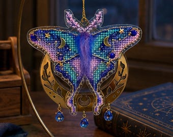 Celestial Moth Cross Stitch Kits, Crystal Hanging Decorations on Flexible Plastic, Individual or Set