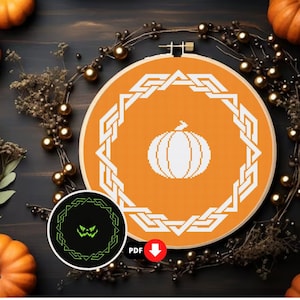 PDF Cross stitch pattern &quot;SCARY PUMPKIN&quot;, halloween cross stitch, Instant Download, pumpkin glows in the dark, cross stitch for beginners