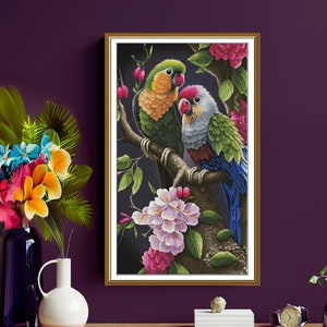 Colorful Parrots Cross Stitch Kit, Avrora Threads, DIY Needlepoint