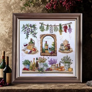 Provence Kitchen Cross Stitch Kit, French Country Needlework Sampler