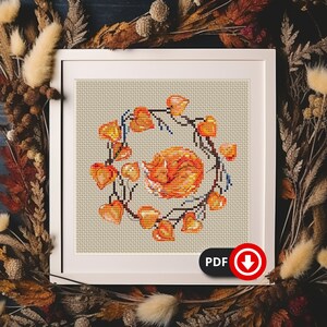 Modèle de point de croix phosphorescent Foxy, broderie renard endormi (Modèle PDF)