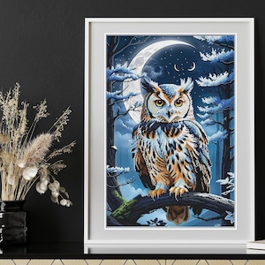 DIY Cross stitch kit  &quot;Keeper of Wisdom. Owl&quot;, Needlepoint Kit, long stitches,  counted cross stitch kit. DIY craft kit,  Nova Sloboda