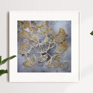 Ginkgo Biloba Perlenstickerei auf Leinwand - Botanische Kunst von Abris Art