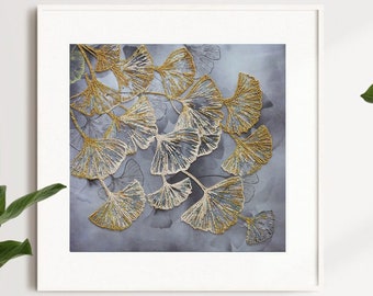 Ginkgo Biloba Bead Embroidery Kit on Canvas – Botanical Art, Abris Art