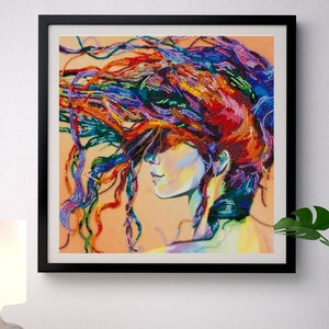 Playful Wind Bead Embroidery Kit on Canvas – Colorful Woman Art, Abris Art