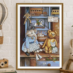 Kit de point de croix Toy Shop Souvenirs d'enfance, cadeau de broderie vintage