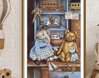 Toy Shop Cross Stitch Kit Childhood Memories, Vintage Embroidery Gift